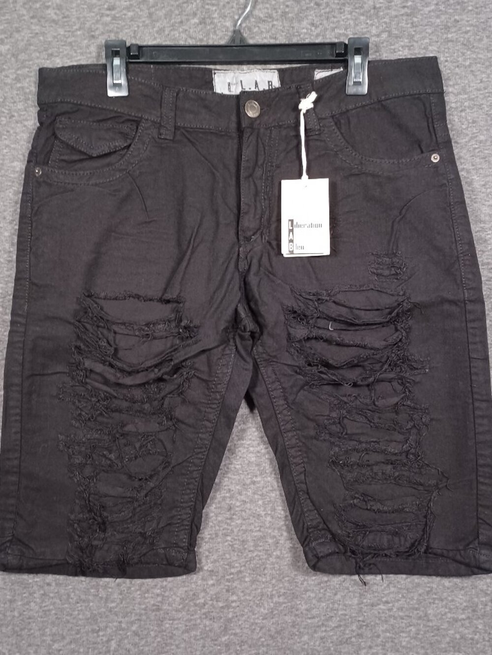 L.A.B. Shorts Men's 36 Black Ribbed Moto Distressed Grunge Bermuda New